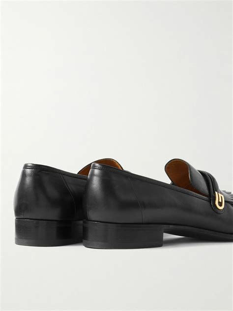 gucci loafer black leather|Gucci fringe loafer.